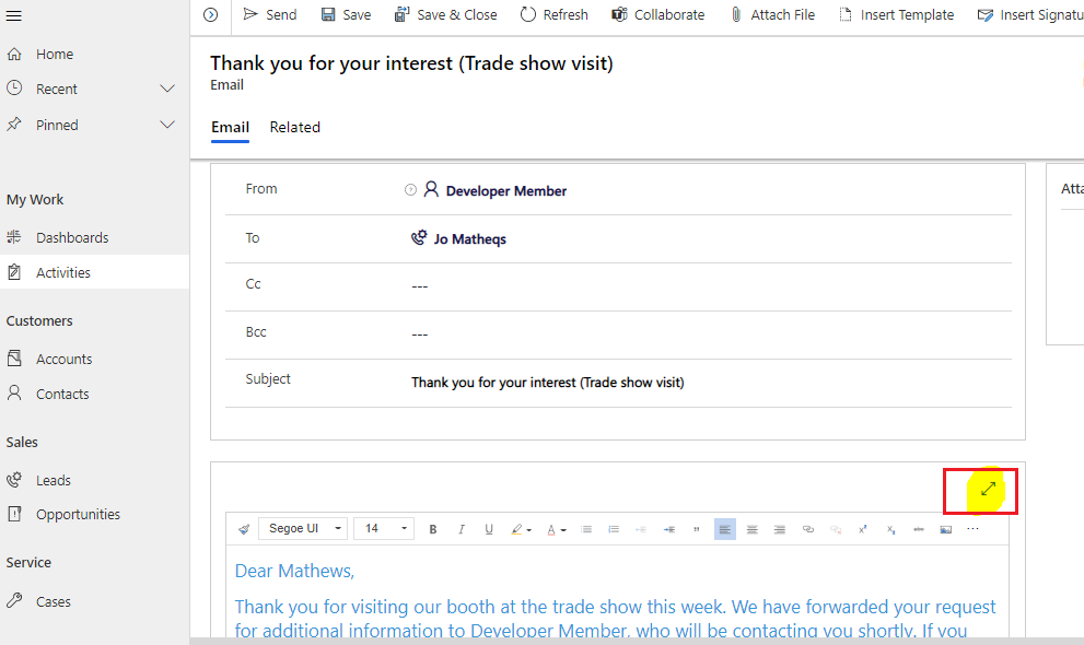 Compose email in a full-screen window in Dynamics 365 CE – Dynatecon ...