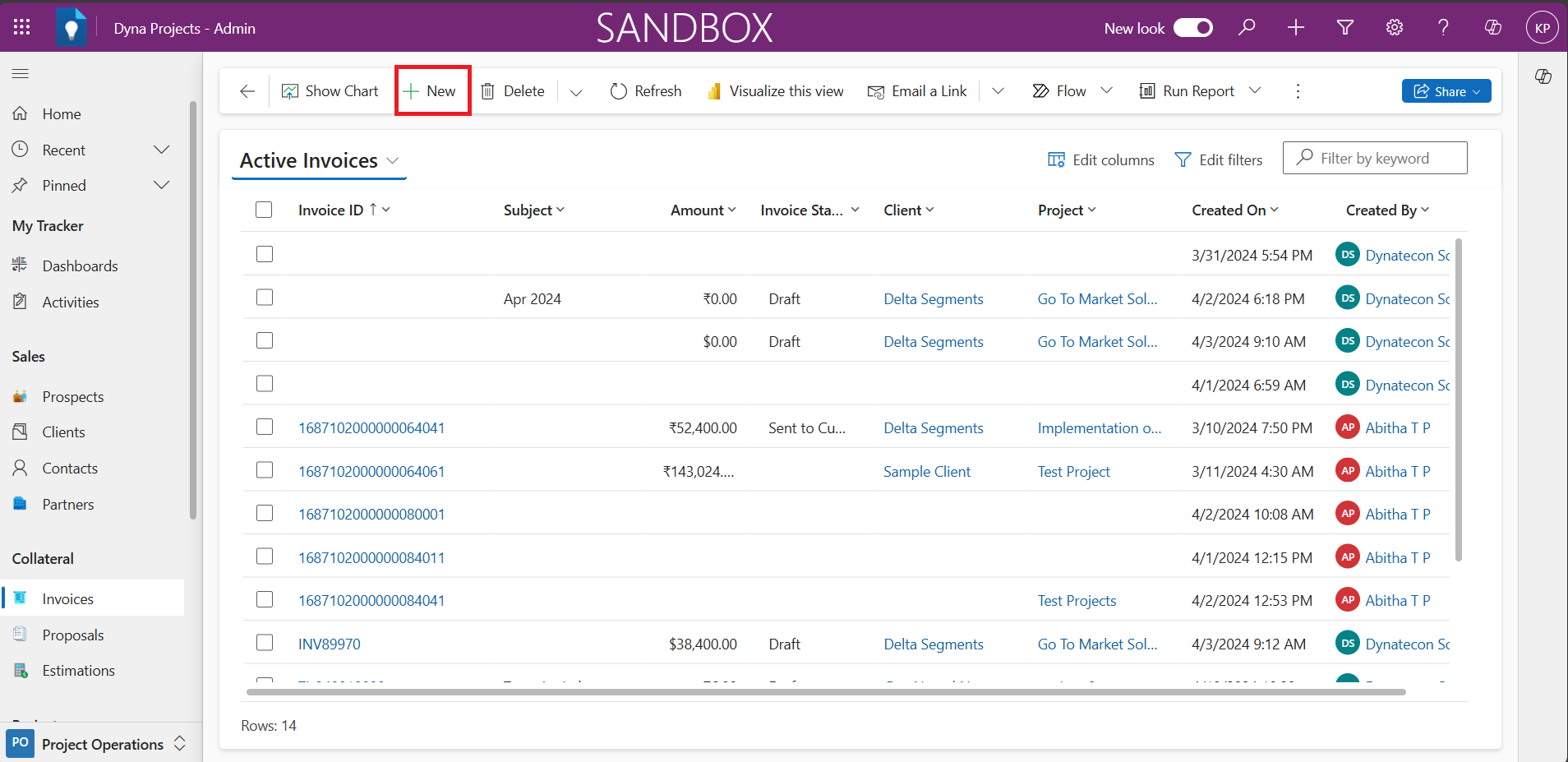 How to add new Invoice to a Project in Power Apps based Project ...